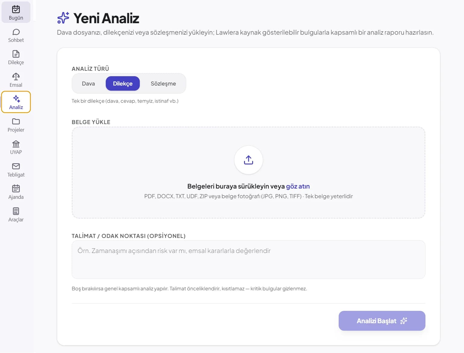 Lawlera masaüstü — Dosya analizi