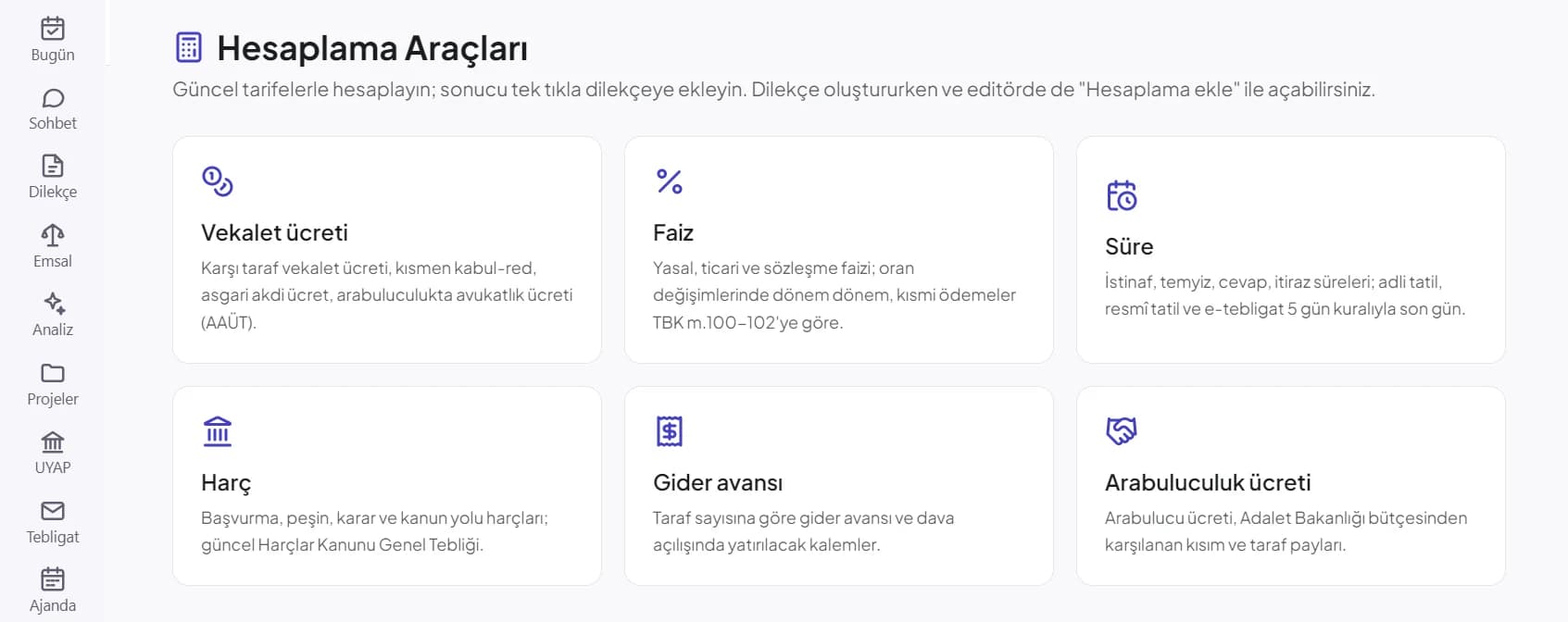 Lawlera masaüstü — Hesaplama araçları