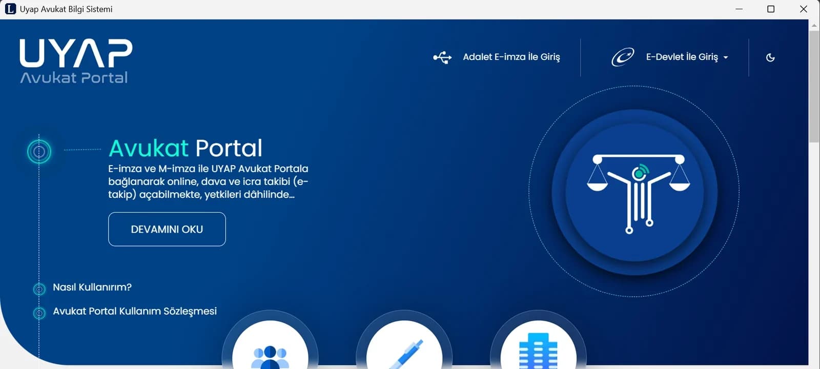 Lawlera içinde açılan UYAP Avukat Portal giriş penceresi; Adalet E-imza ile Giriş işaretli